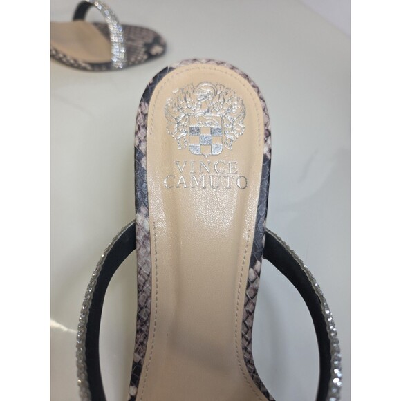 VINCE CAMUTO 8.5 Magaly Sandal Snakeskin Block Heels Rhinestone Double Strap NWT - Picture 6 of 8